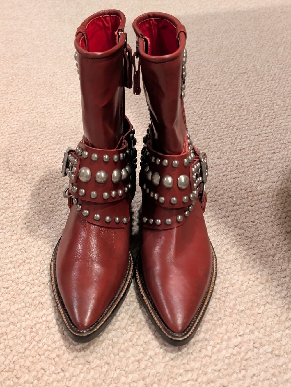 We The Free Red Studded Leather Axle Boots